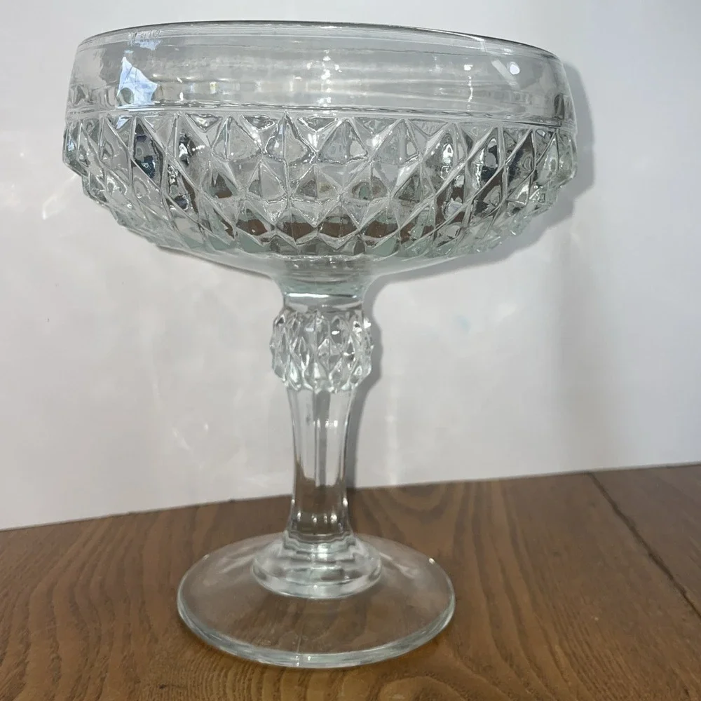 Vintage‎ Indiana Glass Pedestal Compote Candy Dish Diamond Point Pattern 1960s